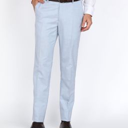 peter england Men Slim Fit Light Blue Cotton Blend Trousers-picture-45
