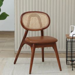 casacraft from pepperfry Luis Acacia Wood Dining Chair In Honey Oak Finish With Natural Cane and Leatherette-picture-2