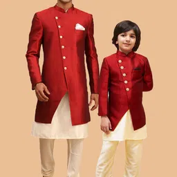 VASTRAMAY Boys Angrakha Style Indo Western Sherwani-image-47