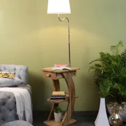sapphire Louise White Iron Shade Shelf Floor Lamp With Wood Base-picture-37