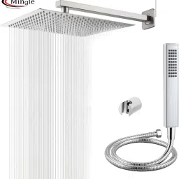 Mingle Ultra Slim Shower 8 Inch With 12 inch Square Arm (Telephone Hand Shower) Rain Shower Rainfall-picture-0