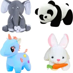 pack of sitting elephant, unicorn , rabbit and panda- 25 cm-5