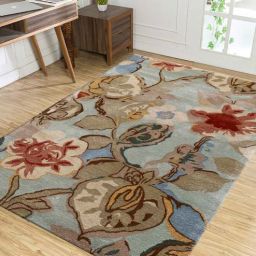 Blue Floral Wool And Viscose 8 ft x 10 ft Hand Tufted Carpet-image-29