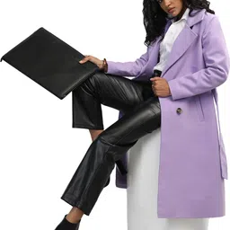 honnete Acrylic Polyester Solid Coat For Women-picture-3