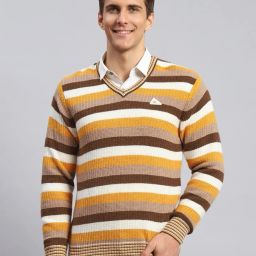 Men Striped V Neck Multicolor Sweater-image-27