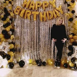Gold Happy Birthday Foil Balloon With 2 Silver Fringe Curtains-image-14