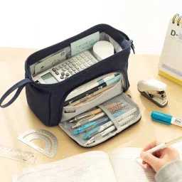 Korean Style Large Capacity Multi Pockets Pouch for College/School/office 1 Art Polyester Pencil Box-31