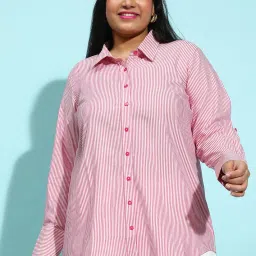 Women Regular Fit Striped Button Down Collar Casual Shirt-image-4