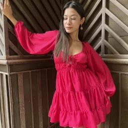 Women Fit and Flare Pink Above Knee/Mid Thigh Length Dress-image-83