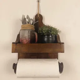 symplify Celia Wooden Wall Shelf Organiser With Kitchen Roll Holder-picture-28