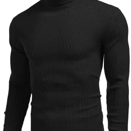 Men Woven High Neck Black Sweater-image-69