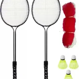 Badminton Kit 2 Double Shaft Racquet With 3 Pc Nylon Shuttle & 1 Badminton Net Badminton Kit-90