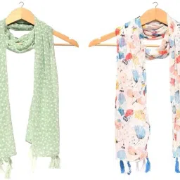 Printed Chiffon Women Multicolor Scarf, Stole, Fancy Scarf-image-44