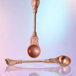 Handcrafted Copper Achmani Spoon Udarni,Snake Charnamrit Spoon Two Pcs Copper Cutlery Set-14
