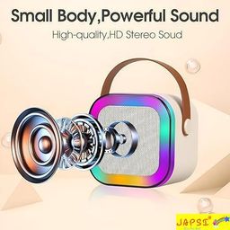 japsi K12 New Bluetooth Colorful Portable Speaker with Karaoke Mic, USB Charging, 3.5mm Audio Input, Multicolour (Pink) image 3