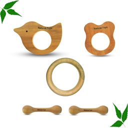 Natural.Toys Neem Wood Teether Combo for Infant (Bear Teether + Bird Teether+75Mm Ring Teethers + 2 Chusni Soother) Baby Teethers Set image 1