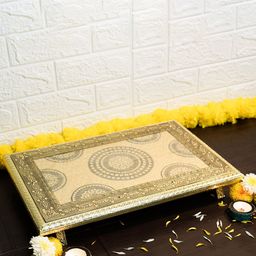 Ekhasa Gold Toned Wooden Pooja Chowkie-image-19