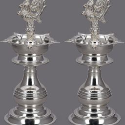 Sigaram Silver Toned 2 Pieces Peacock Diya Pure German Silver For Puja-15