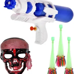 (1 Pichkari + 3 Magic Balloon + 1 Horror Mask)For Children Holi & Pool Party Fun Water Gun-image-46