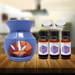 PEEPRESION Ceramic New Pot Burner Diffuser With 2 T-light Candle & 3 Levender Aroma Oil Home, Office, Spa, Hotel, Temple, Club, Pub Bar, Gym, Bed Room Diffuser-7