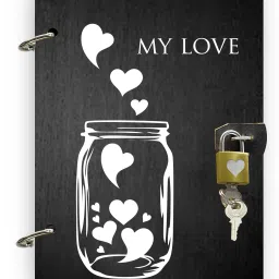 Refillable Hearts in Jar Wooden cover Secret Diary With Lock Handmade and ring lock pattern Diary A5 Diary Unruled 160 Pages-image-65