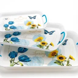( Set of 3 Trays) flowers design Tray Serving Set (Pack of 3) Tray-image-16