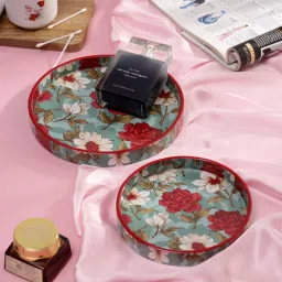 duli Set of 2 Round Floral Print Serving Tray for Decorative 9x9 & 7x7 inches Tray image 3