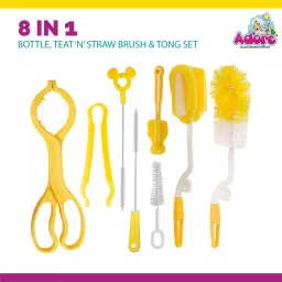 8Pc Baby Bottle Nipple Straw Brush Sponge Nylon Cleaning Bottle Tong Set-image-44