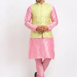 KRAFT INDIA Men Kurta With Churidar & Embroidered Nehru jacket-image-74