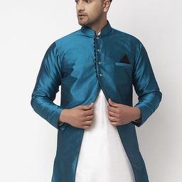 Benstoke Men Blue Woven Design Silk Blend Jacket-picture-30
