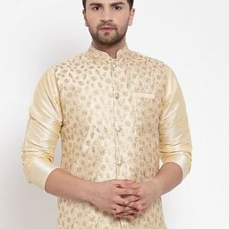 KRAFT INDIA Men Beige & Gold Silk Embroidered Nehru Jacket-39