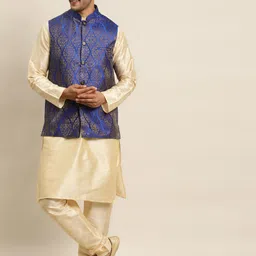 SOJANYA Men Golden Kurta with Churidar & Nehru Jacket-picture-41