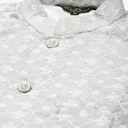SOJANYA Men Grey Thread Work Kurta Set & Jacket image 2