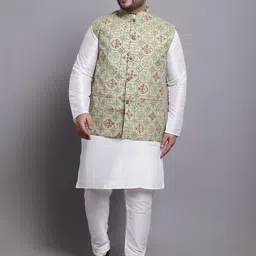SOJANYA PLUS Dupion Silk Kurta With Pyjamas & With Printed Nehru Jacket-55