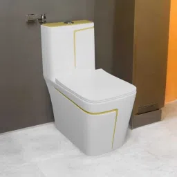 lurexa Dimond Quality LT05 White commode with Yellow Finishing Line and Round Flush Button Western Commode image 2