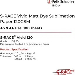 s-race Vivid Dye Sublimation Paper 120GSM (A4 size, 100 sheets, 210x297mm) Dye Sublimation Paper A4 120 gsm Sublimation Mug Printing Paper image 3