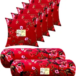 actos Combo Set Of 5 Cushion And 2 Microfibre Floral Bolster Pack of 7-picture-40