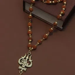 Shiv Trshul mala Gold-Plated Lord Shiva Locket rudraksha moti Gold-plated Wood Pendant Set-image-50