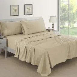 aurave Beige Solid 400 TC Cotton Satin King Bedsheet With 2 Pillow Covers-picture-46