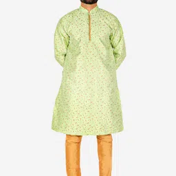 Pro-Ethic STYLE DEVELOPER Men Green Pure Silk Woven Design Kurta with Pyjamas-picture-51