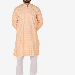 Pro-Ethic STYLE DEVELOPER Men Peach-Colored Floral Printed Pure Cotton Kurta with Pyjama-19