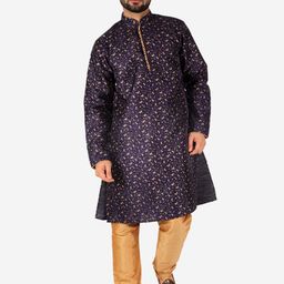 Pro-Ethic STYLE DEVELOPER Men Navy Blue Pure Silk Kurta with Churidar-picture-45
