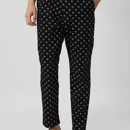 Peter England Men Black & White Printed Pure Cotton Lounge Pants-picture-26