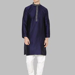 ROYAL KURTA Men Navy Blue Dupion Silk Kurta with Pyjamas-image-61