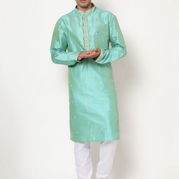 THE GENTLEMENS CLUB Men Orange Linen Kurta with Pyjamas-image-37