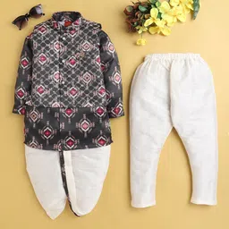 BAESD Boys Ethnic Motifs Printed Regular Thread Work Kurta with Dhoti Pants & Nehru Jacket-11