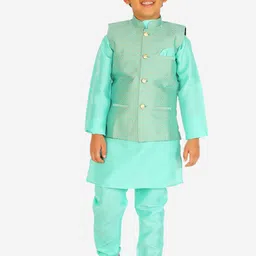 Pro-Ethic STYLE DEVELOPER Boys Green Kurta with Pyjamas & Nehru Jacket-picture-18