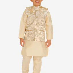 Pro-Ethic STYLE DEVELOPER Boys Cream-Coloured Floral Kurta with Pyjamas & Nehru Jacket-image-22