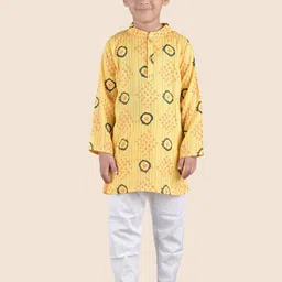 JUNITOS Boys Geometric Printed Mandarin Collar Pure Cotton Straight Kurta with Pyjamas-image-26