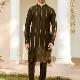 See Designs Mandarin Collar Long Sleeves Sequined Straight Kurta with Pyjama-picture-24